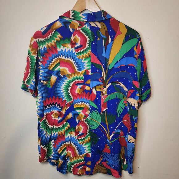 Farm Rio Button Shirt Forrest Parrot Tropical Boho Multi Color Womens Large - Picture 6 of 13